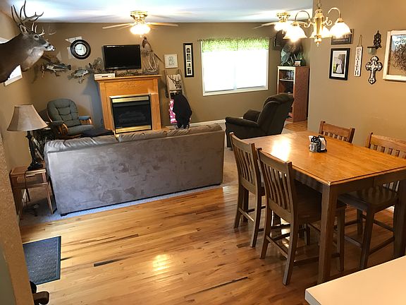 Dining room and living room.