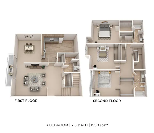 Floor plan Three Bedroom Townhomes
