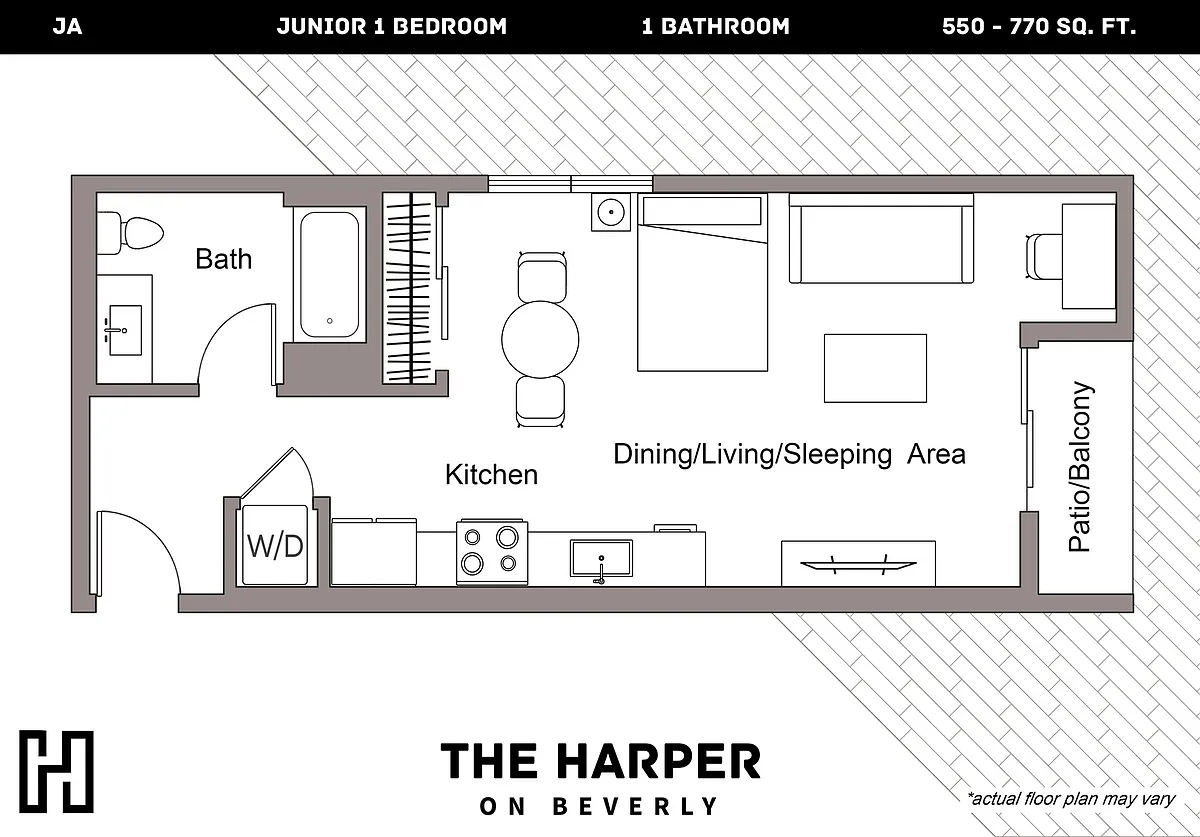 Floor plan Plan JA - Junior 1 Bedroom, 1 Bath