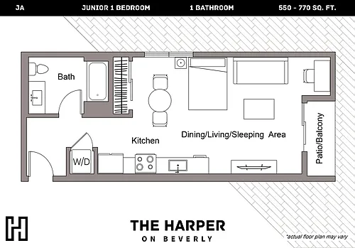 Floor plan Plan JA - Junior 1 Bedroom, 1 Bath