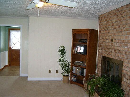 FAMILY ROOM WITH FIREPLACE AND FRESHLY PAINTED PANELING