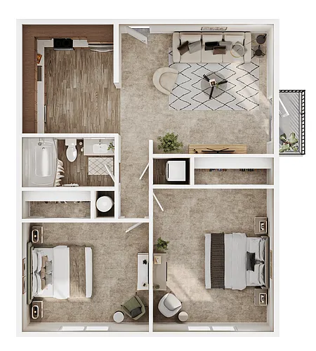 Floor plan 2 Bed, 1 Bath