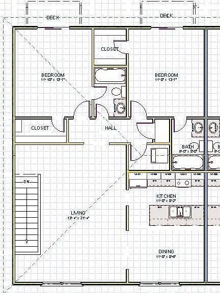 2nd floor is main living area. Each bedroom has it's own small deck.