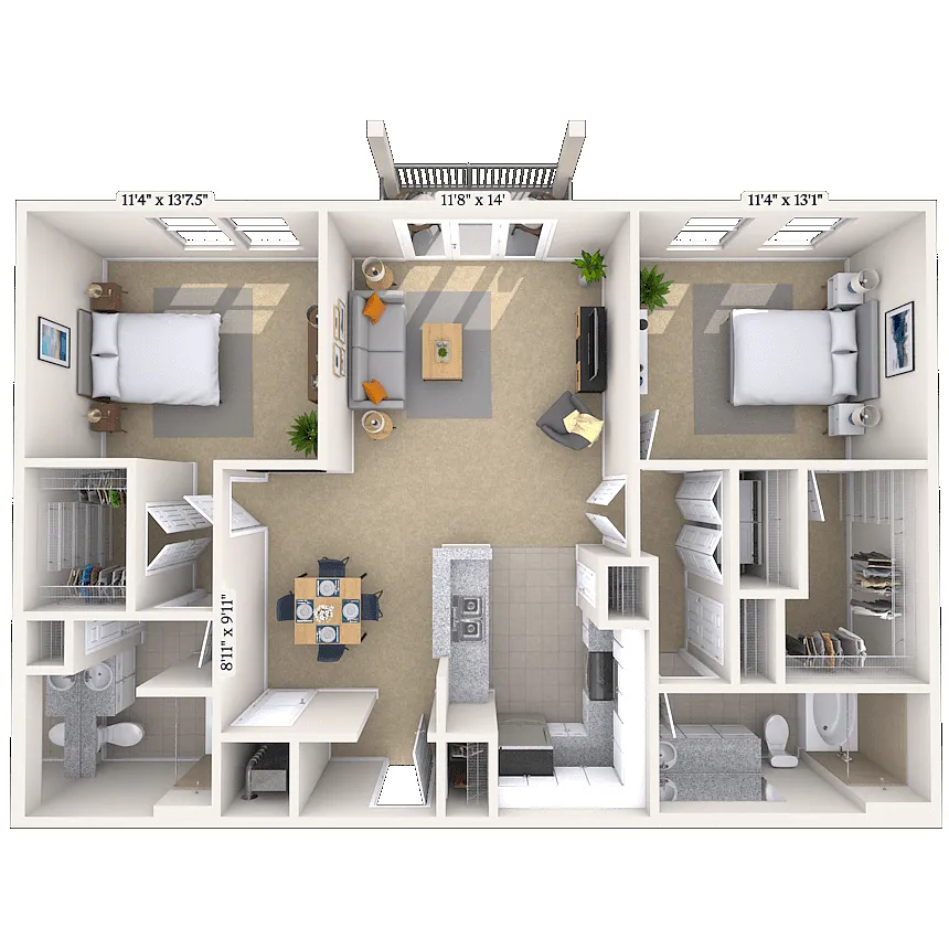 Floor plan Traditional 2x2 1026-1197 SF