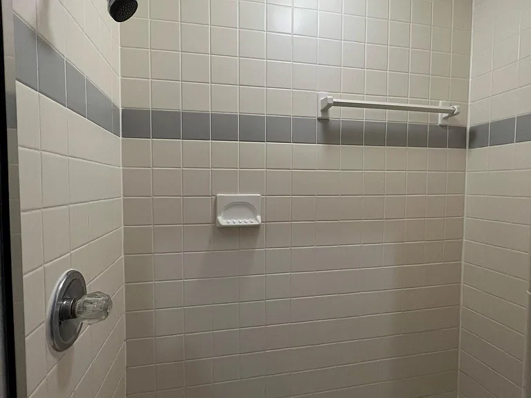 Master bathroom shower with sitting area