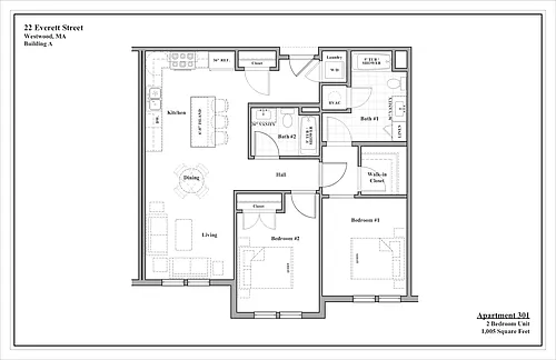 Floor plan 2 Bedroom - 2 Bath Luxury Rental Suite