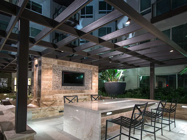 Outdoor seating, grilling, and dining areas