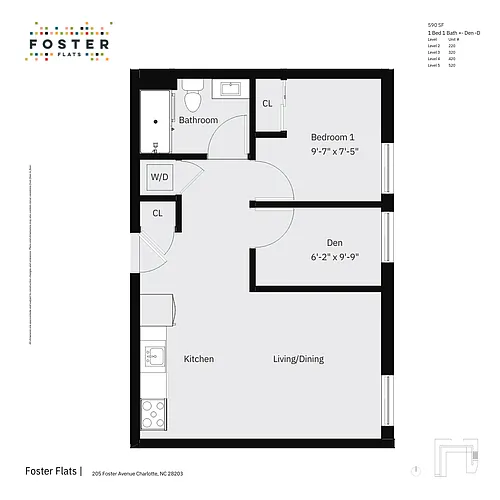 Floor plan 1 Bed 1 Bath + Den - Furnished