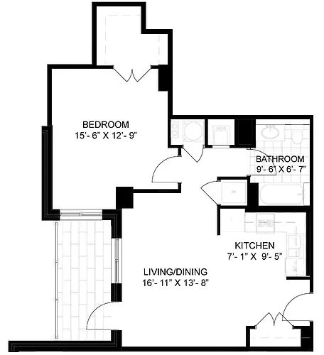 Floor plan 1 Bed/1 Bath-A09