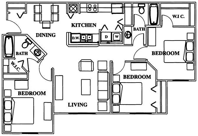 Floor plan Three Bedroom Two Bathroom 60%