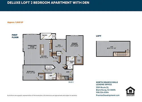 Floor plan Deluxe Two Bedroom Corner with Den and Loft