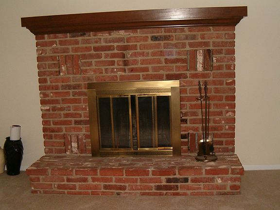 Brick wood-burning fireplace