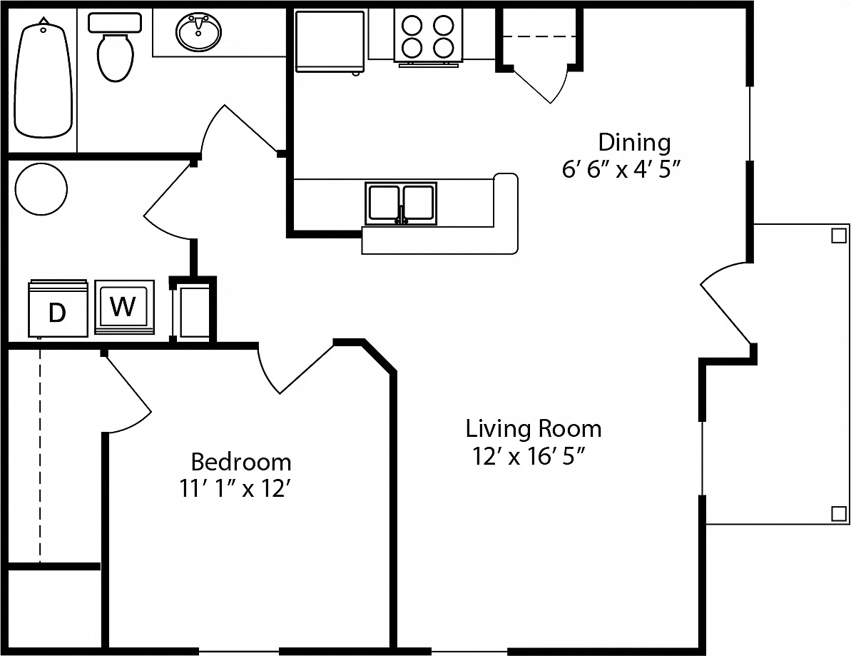 Floor plan 1-BR Deluxe Garden - Phase II