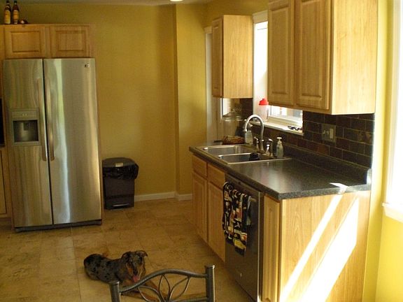 The other side of the kitchen and the back door (by the trash can)