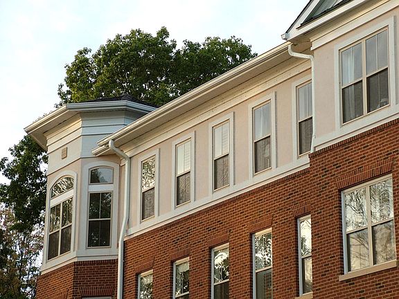 outside view of turret and master bedroom windows
