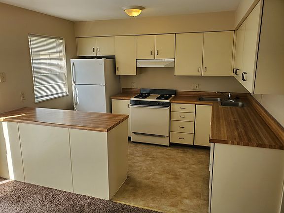 Kitchen which comes with range/oven and Fridge.
