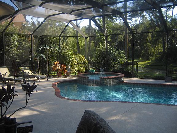 Screened in pool with spa. Lake and preserve views.