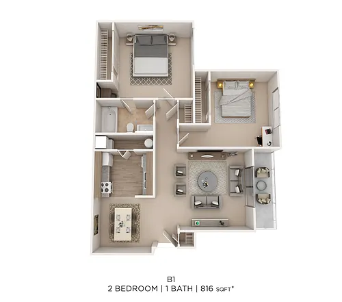 Floor plan Two Bed One Bath 816 Sqft