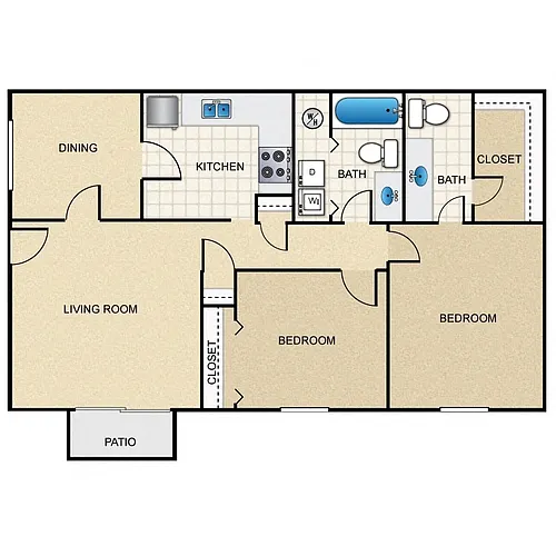 Floor plan 2 Bed, 1.5 Bath