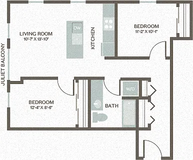 Floor plan Two Bed One Bath 1