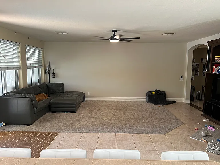 family room, new paint and fans