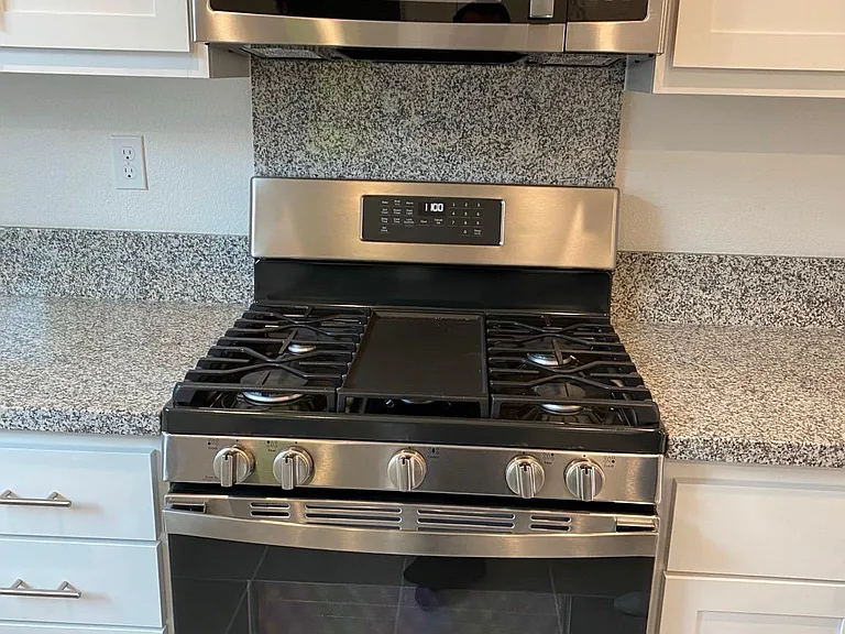 Gas range in kitchen