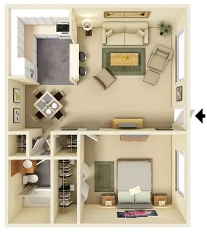 Floor plan 1 BDR + Washer & Dryer