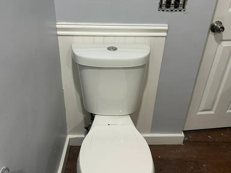 Elongated toilet.