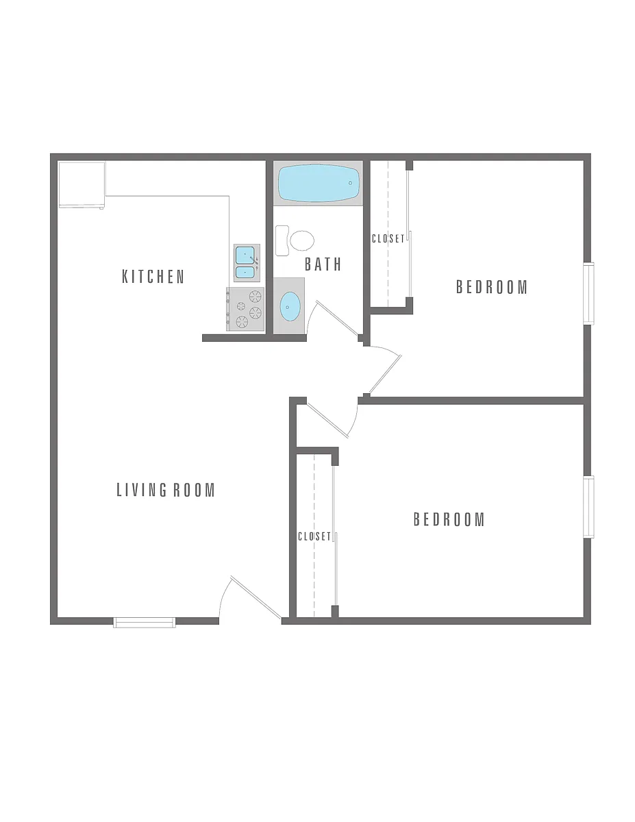Floor plan 2 Bedroom 1 Bath