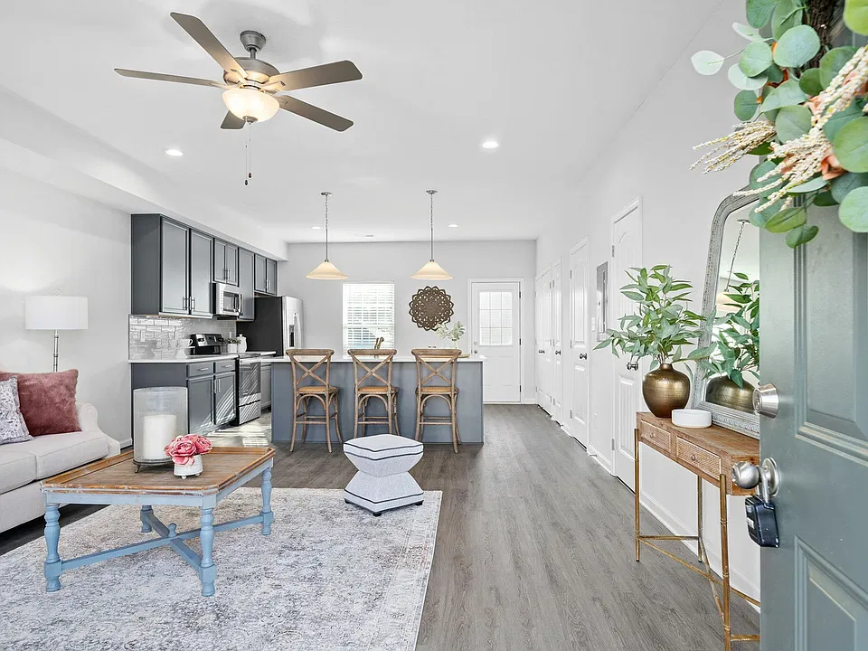Spacious Living Room with Wood Style Flooring