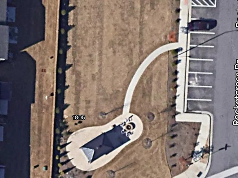 An aerial view of the community gazebo and fire pit area, often used for birthday parties or other celebrations.