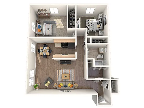 Floor plan Two Bedroom One Bath (D)