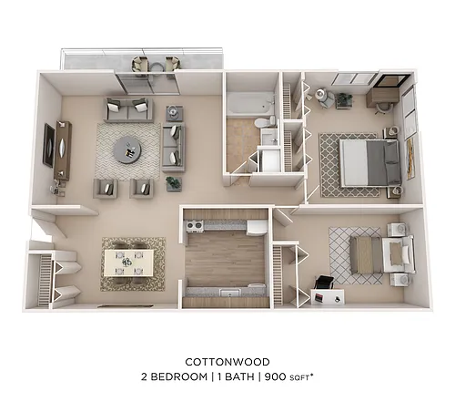 Floor plan 2 Bed 1 Bath 900 - Cottonwood