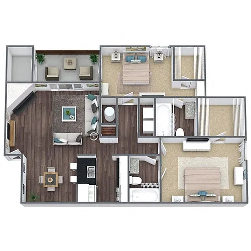 Floor plan B3: 2 Bed 2 Bath