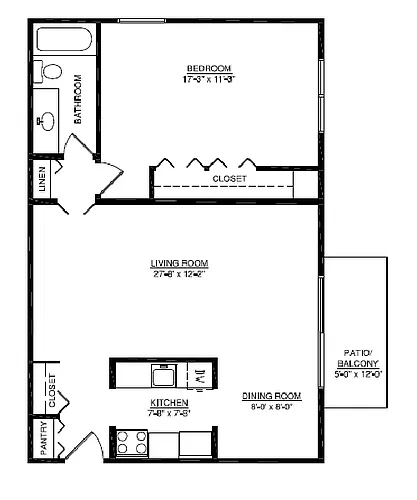 Floor plan Willow (1BR/1BA)