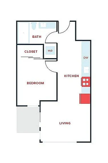 Floor plan 1 Bed, 1 Bath - Apt E