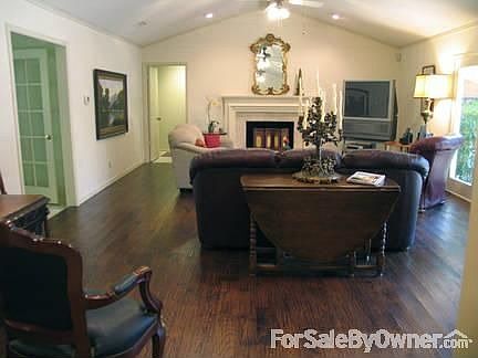 Family Room, Fireplace and French Doors