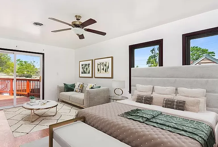 Staged primary bedroom