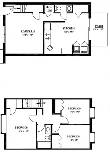 Floor plan C1 - 3 Bed 1.5 Bath Townhome