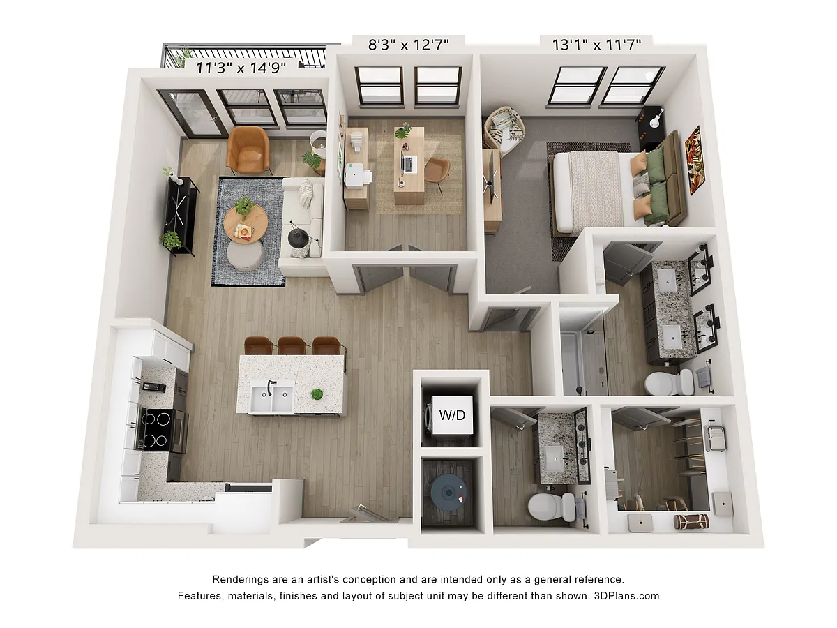 Floor plan A8 (1 Bed+Den / 1.5 Bath)