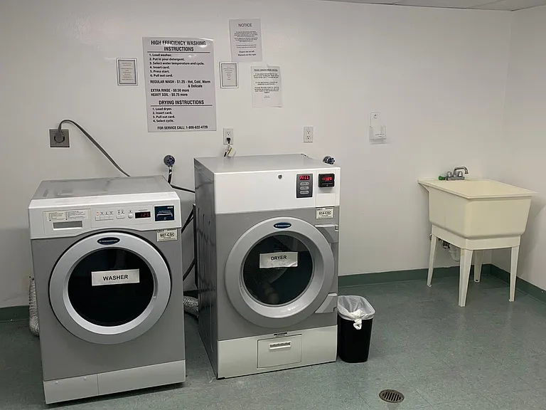 Laundry room on every floor. $1.25 per wash & dry with a reloadable card