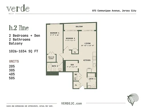 Floor plan H2 - Two Bedroom with Den
