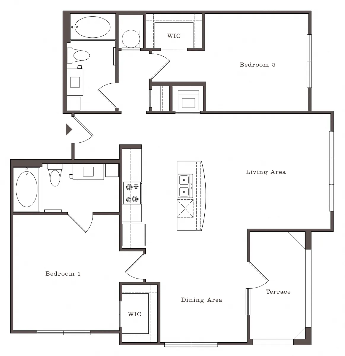 Floor plan HG - 2BR 2BA (1102 SF)