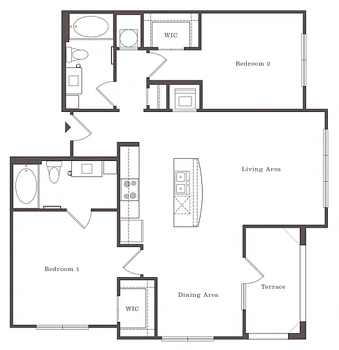 Floor plan HG - 2BR 2BA (1102 SF)