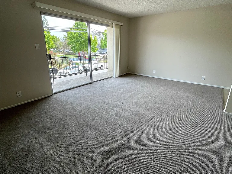 Living room to patio and park view