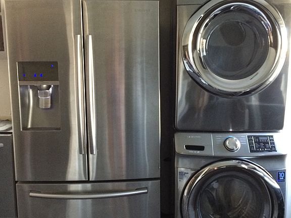 stainless steel washer, dryer, fridge