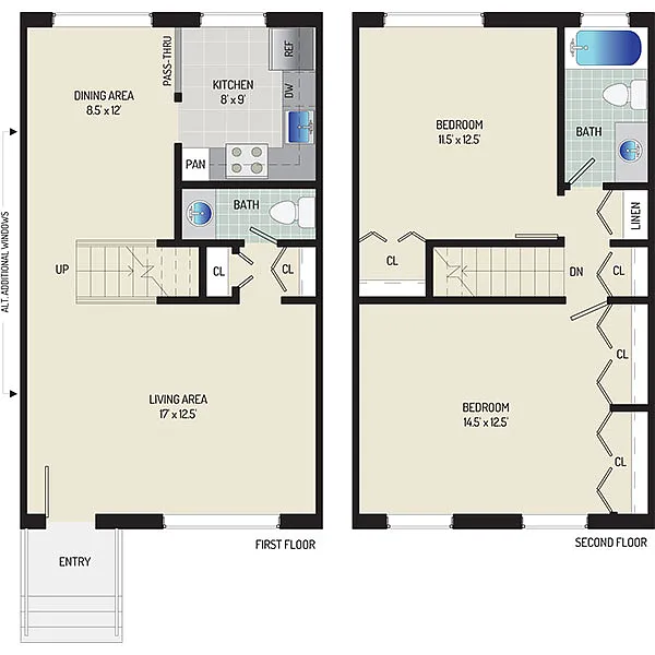 Floor plan 2 BR + 1.5 BA Townhome