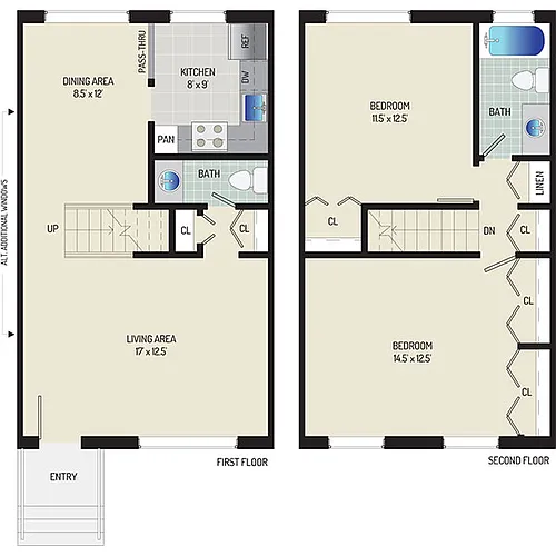 Floor plan 2 BR + 1.5 BA Townhome