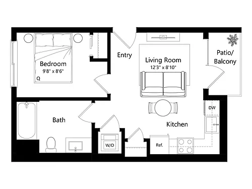 Floor plan L1E.1 - 1 Bed 1 Bath