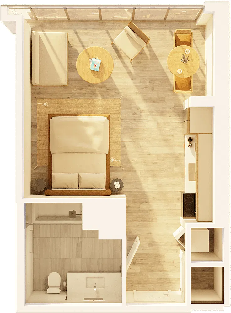 Floor plan West Studio Balcony on Promenade A